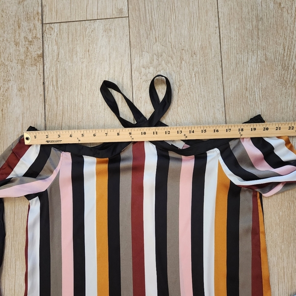 LOFT Off The Shoulder Long Sleeve Blouse Top Striped Halter Neck - Picture 8 of 12